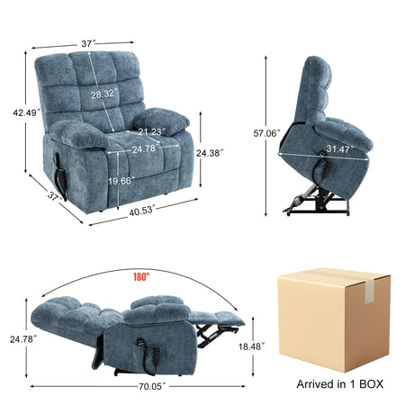 RHHVVR Oversized Power Lift Recliner Chair for Elderly, Dual Motor Lay Flat Recliner Big Chair with Massage and Heating, Chenille Electric Recliner Chairs for Living Room, Medium-Firm, Blue RHHVVR
