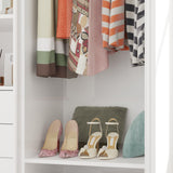 Homsee Extra Large White & Silver Sliding Glass Door Wardrobe Armoire with 2 Hanging Bars and 6 Drawers Homsee