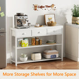 Furologee White Entryway Table, 38'' Console Sofa Table with 3 Fabric Drawers, Industrial Entry Way Table with Storage Shelves, Display Shelf for Living Room, Hallway, Entrance, Foyer Furologee