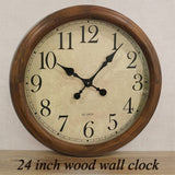 KELAOTE 24-Inch Wood Silent Non-Ticking Battery Operated Decorative Wall Clock for Living Room Decor Large Decorative Clock Oversized (Pine) KELAOTE