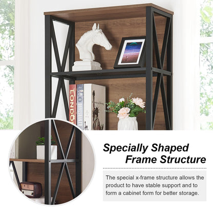 HOMISSUE 7-Tier Vintage Brown Industrial Bookshelf with Cabinet Design - WoodArtSupply