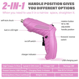 Electric Screwdriver Pink Power Drill Set for Women, 47-In-1 Screwdriver and Drill Set Rechargeable, Multifunctional Cordless 4V Electric Automatic Screwdriver Drill with Battery and Charger Home DIY Tsisixia