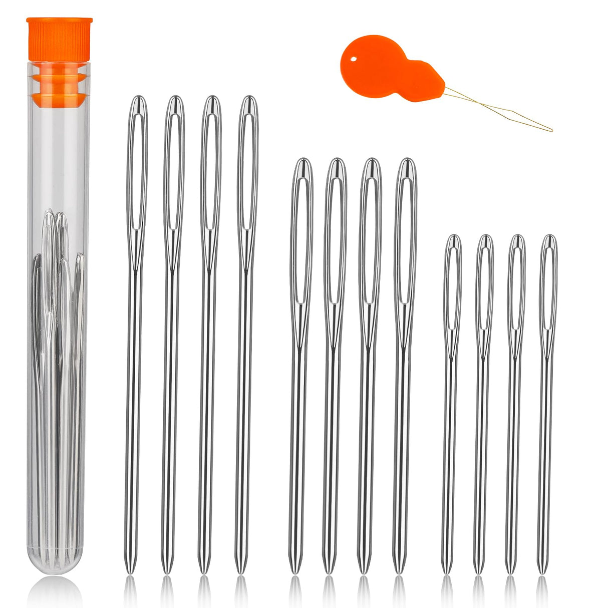 TLKKUE 12 Pcs/3 Sizes Large-Eye Blunt Needles, Stainless Steel Yarn Needle with Needle Threader, Tapestry Needle for Sewing Crochet Knitting Embroidery (Silver) TLKKUE