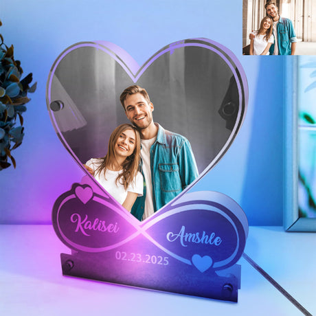 Personalized Couple Photo Infinity Symbol Mirror Lamp Custom Photo Couple Name Date Mirror Neon Sign Wall Art Decorion Gift for Valentine's Day Anniversary Birthday Wedding Wife Husband (Style 10) Generic