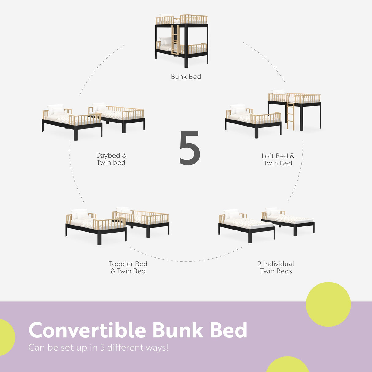 Storkcraft Next Santos Twin-Over-Twin 5-in-1 Convertible Bunk Bed (Midnight Blue with Natural) – GREENGUARD Gold Certified, Converts to Loft Bed and Twin Beds, Modern Style for Kids Room Storkcraft