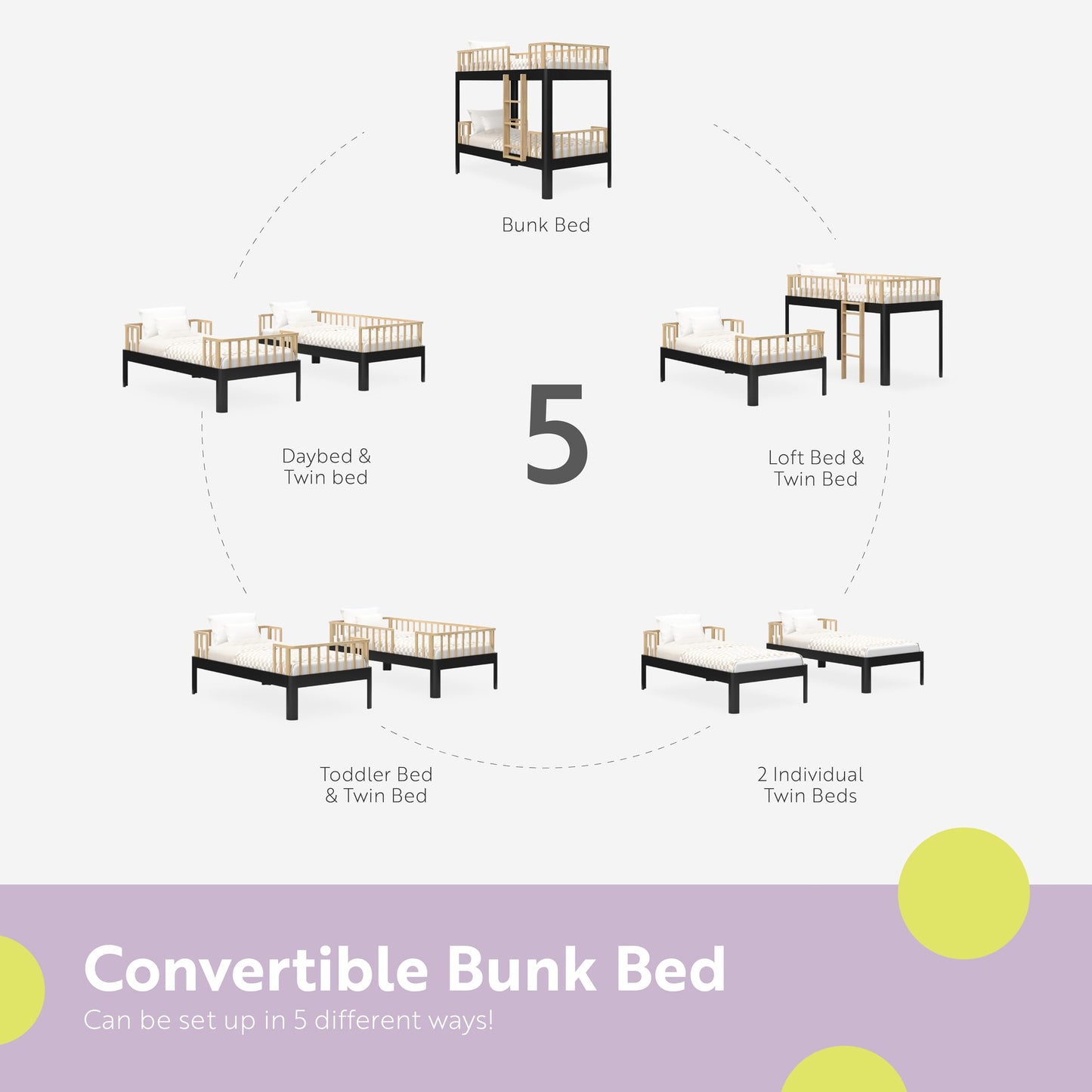 Storkcraft Next Santos Twin-Over-Twin 5-in-1 Convertible Bunk Bed (Midnight Blue with Natural) – GREENGUARD Gold Certified, Converts to Loft Bed and Twin Beds, Modern Style for Kids Room