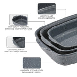 KROKORI Ceramic Bakeware Dish Set of 3, Rectangular Baking Casserole for Oven,High Heat Resistant,Lasagna Pan Deep with Handles,Handcraft Speckle Series (13.8''/12''/9.6''Grey) Krokori