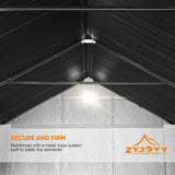 ZYJOYY 7.3 x 12 FT Shed Resin Outdoor Storage with Floor, 566 cuft Plastic Shed with Window and Lockable Door for Garden, Backyard, with Wood Texture, Grey ZYJOYY