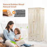 VINGLI Solid Wood Wardrobe Closet, Unfinished Wood Armoire Color DIY, Natural Rubber Wood Wardrobe Closet with Doors and Drawers, Real Wood Wardrobe Closet for Hanging Clothes, Wooden Wardrobe Cabinet VINGLI