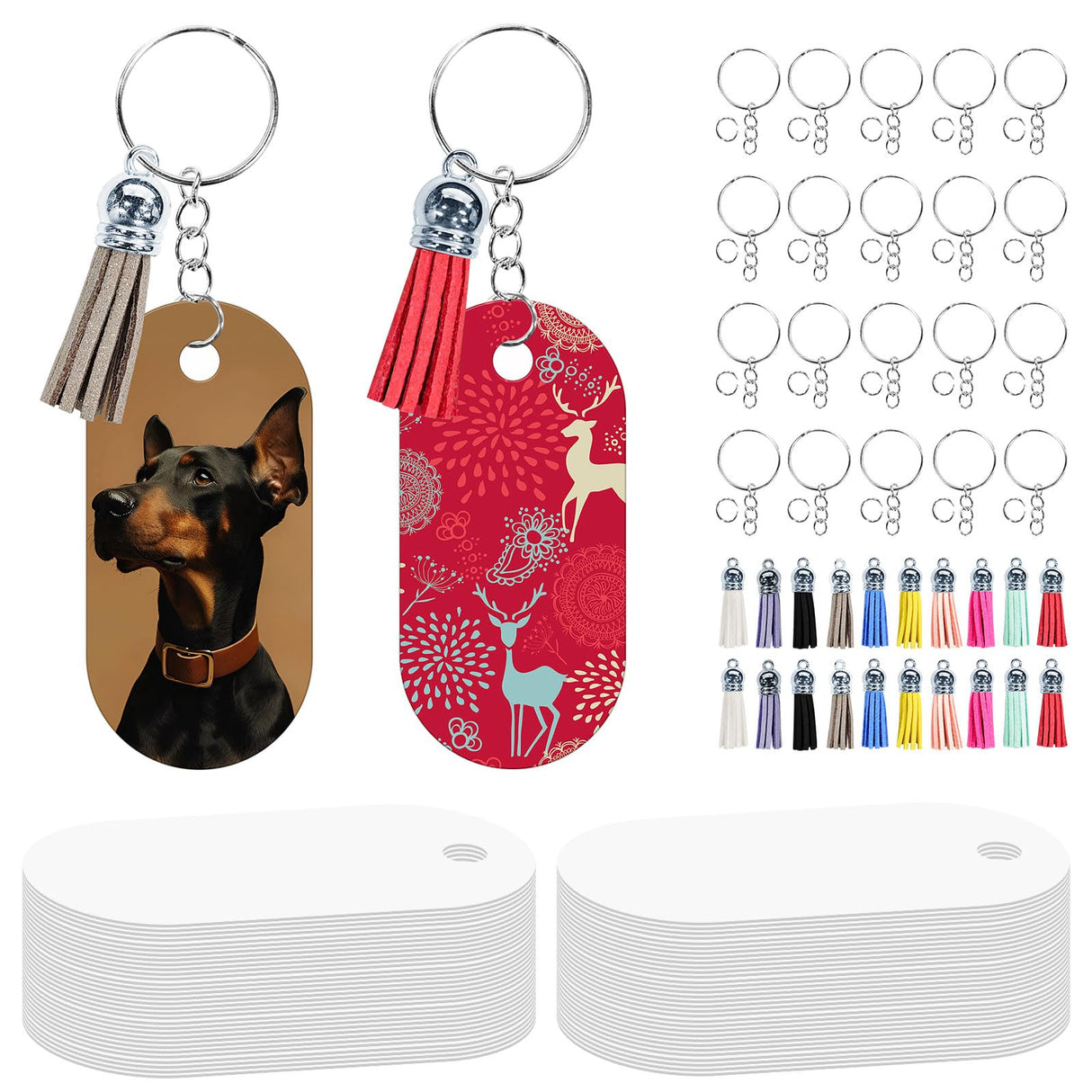 GEKIXUTP 160 Pcs metal Sublimation Keychain Blanks Bulk,Double Sided Sublimation Blanks Keychain Heat Transfer Keychain Blanks with Tassels,Sublimation Ornament Blanks key chain GEKIXUTP