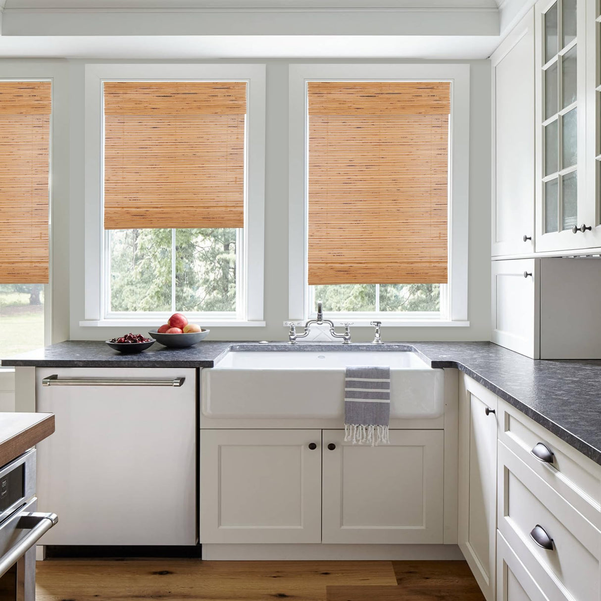 Artdix Bamboo Roman Shades, Cordless Walnut Custom Blackout Room Darkening Woven Wood Shades, Natural Bamboo Window Shades for Indoor Windows Artdix