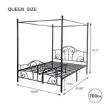 AUFANK Queen Size Four-Poster Metal Canopy Bed Frame with Headboard and Footboard Sturdy Slatted Structure No Box Spring Needed Black AUFANK