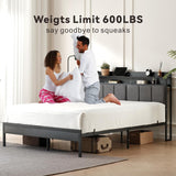 Z-hom Twin Metal Bed Frame with LED Headboard, Charging Ports & Storage Shelves - Grey Z-hom