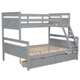 Merax Twin Over Full Bunk Bed with Storage Drawers, Ladder & Safety Guardrail, Convertible Wood Platform Bed Frame for Kids and Adults, No Box Spring Needed, Easy Assembly, Grey Merax