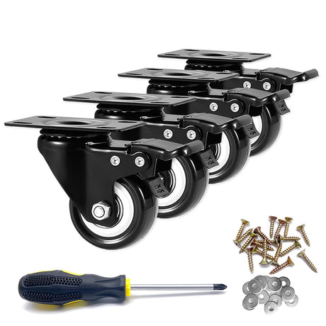Caster Wheels, 2 inch Casters, Casters Set of 4 Heavy Duty - CLOATFET Locking Casters, Swivel Casters with Brake (Top Plate), Non Marking Black Castor Wheels for Cart Furniture Workbench CLOATFET