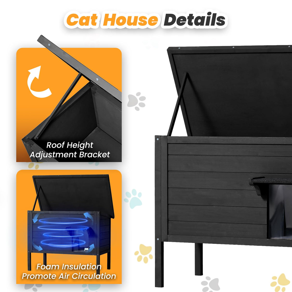 Ciokea Outdoor Cat House Weatherproof, Feral Cat House with Insulated All-Round Foam Wooden Cat Condos for Winter Outside, PVC Door Flaps(Black) Ciokea