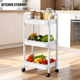 3 Tier Utility Rolling Cart with Handle, Multifunctional Storage Organizer Rolling Carts with Wheels for Bathroom Office Living Room (White) QPEY