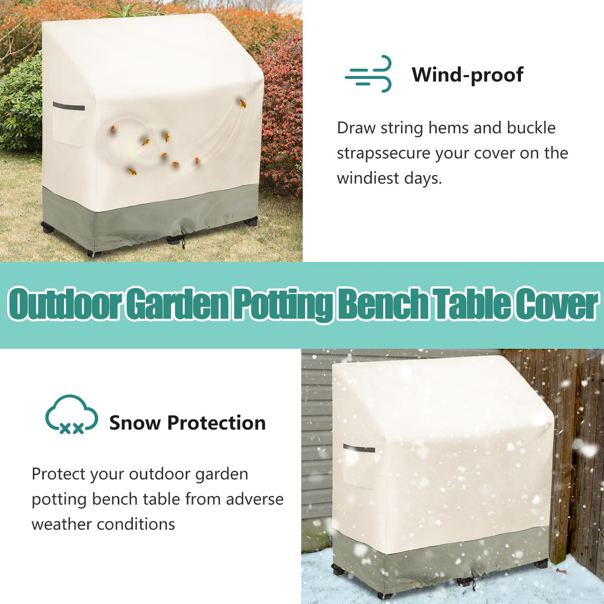 Osileyo Outdoor Garden Potting Bench Table Cover with Split Zipper,Heavy 600D Duty Waterproof Anti-UV All Weather Protection,47" x 20" x 47" -Beige Osileyo