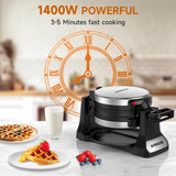 Waffle Maker, Double Belgian Waffle Maker 180°Flip, 1400W Waffle Iron 8 Slices, Rotating & Nonstick Plates with Removable Drip Tray for Easy Clean, Stainless Steel, Locking Buckle & Cool Touch Handle Greeze