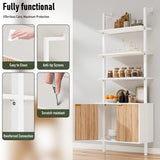 74" Tall Bookshelf with Storage Cabinet, Modern Ladder Shelf with Wood and Metal Frame, Wall Mount Bookcase Open Display Shelf Furniture for Living Room, Bedroom, Home Office, White and Oak INNOD