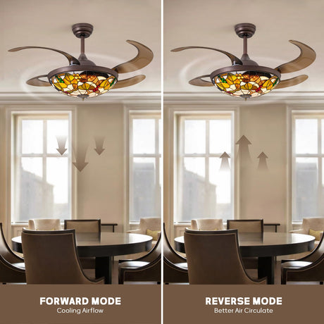 CROSSIO 48" Tiffany Ceiling Fan with Light Colorful Fandelier Vintage Chandelier Fan 48 Inch Stained Glass Ceiling Fan Retractable Blades Vintage Fandelier with Tiffany Light for Bedroom Living Room CROSSIO