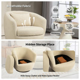 360° Swivel Barrel Armchair with Storage Modern Swivel Accent Chair Boucle Leather Round Storage Sofa Club Upholstered Barrel Arm Chair with Back Pillow for Liveing Room (Beige) Generic