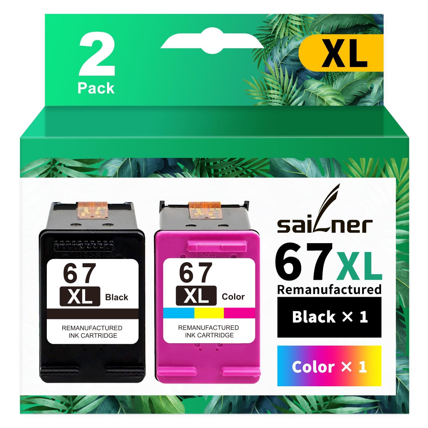 SAILNER Remanufactured Ink Cartridge Replacement for HP Ink 67 67XL 67XXL Ink Cartridge Black/Color Combo Pack for DeskJet 4155e 2755e 4155 2700 Envy 6055 Printer (1 Black, 1 Tri-Color, 2 Pack)