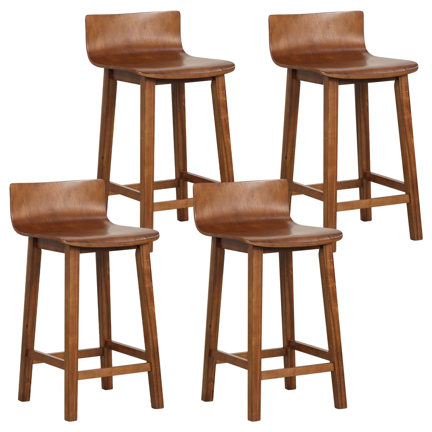 COSTWAY Solid Wood Bar Stools Set of 4, 24.5-inch Counter Height Chairs with Low Backrest and Footrest, Wooden Pub Barstools, Armless Kitchen Island Breakfast Stools for Dining Room, Cafe, Br - WoodArtSupply