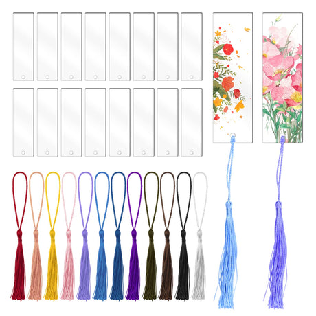 Tecmisse Blank Bookmarks Bulk, 45 Pack Clear Acrylic Craft Bookmarks with 45 Pieces Colorful Tassel, Rectangle Shape DIY Bookmark Ornaments for DIY Projects and Present Tags, 2 x 5.5 Inch Tecmisse