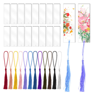 Tecmisse Blank Bookmarks Bulk, 45 Pack Clear Acrylic Craft Bookmarks with 45 Pieces Colorful Tassel, Rectangle Shape DIY Bookmark Ornaments for DIY Projects and Present Tags, 2 x 5.5 Inch