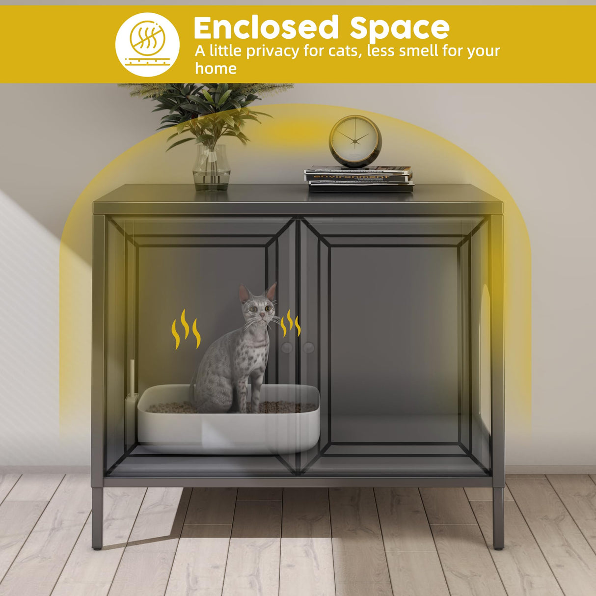 Aobabo Cat Litter Box Enclosure, Metal Cat Washroom Furniture with Barn Door, Pet House, Fit Most of Litter Box, Black, Assembly Required Aobabo