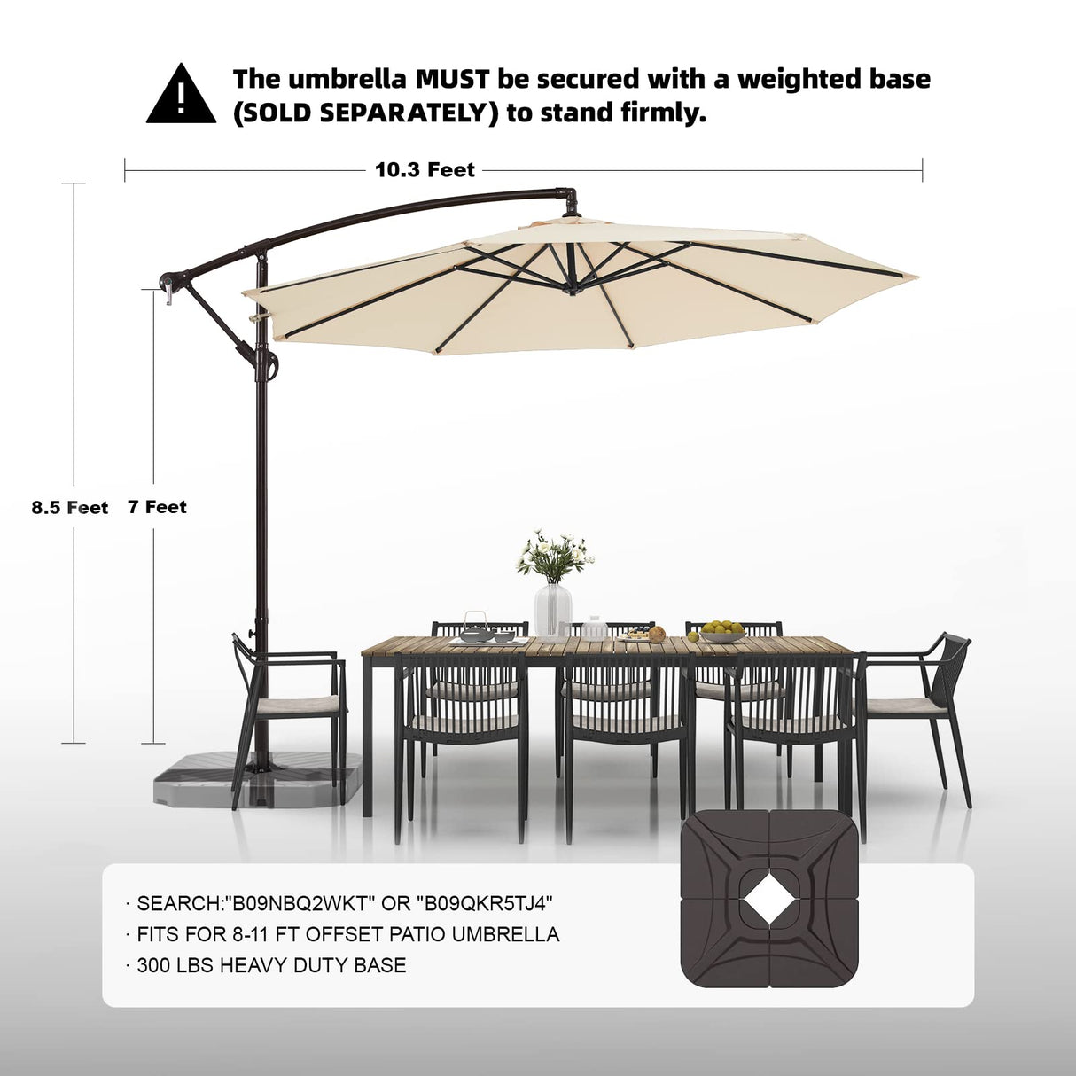 wikiwiki 10ft Patio Umbrellas Offset Outdoor Umbrella Cantilever Hanging Umbrellas w/Infinite Tilt, Fade Resistant Waterproof RECYCLED FABRIC Canopy & Cross Base, for Yard, Garden & Deck, Cream Beige wikiwiki