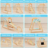 HAFTKD Pikler Triangle Set, 10 in 1 Wooden Climbing Toys for Toddlers, Montessori Indoor Climbing Ladder Gym with Slides, Climbing/Net, Arch Swing HAFTKD