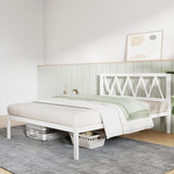 Novilla Heavy-Duty Queen Bed Frame with Headboard and Wooden Slat Support, Easy Assembly in White Novilla