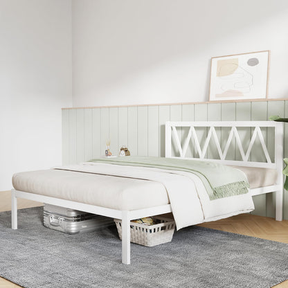 Novilla Heavy-Duty Queen Bed Frame with Headboard and Wooden Slat Support, Easy Assembly in White - WoodArtSupply