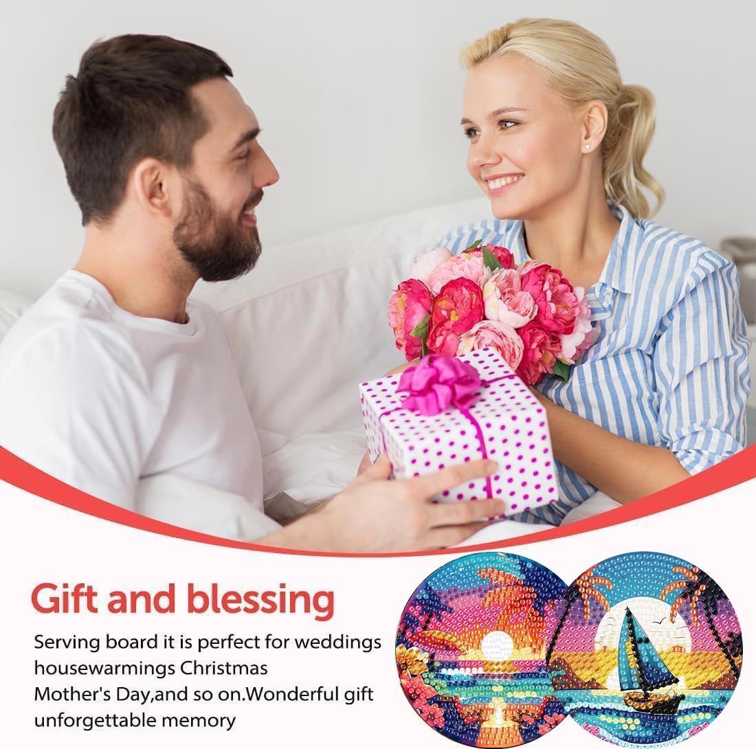 CAMOYAI 8 pcs Beach Diamond Art Coasters Kits with Holder, DIY Landscape Diamond Painting Coasters,Diamond Art Kits for Adults Beginners CAMOYAI