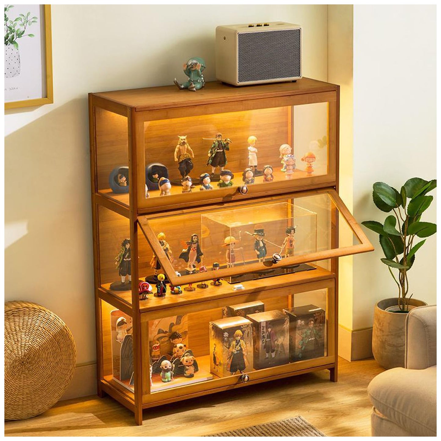 Paulist Small Curio Cabinets Curio Display Cabinet with Acrylic Doors, 3 Tier 4 Tier Showcase &Display Shelf for Figures, Toys, Books, Bookcase for Office, Playroom, Living Room,Brown,80x32x106cm