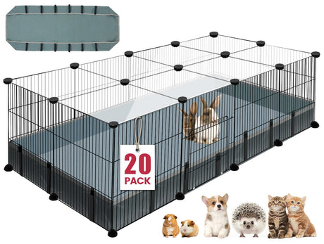 20 Panels Small Animal Playpen, Pet Playpen with Waterproof Mat, C&C Cage for Guinea Pigs, Rabbit/Bunny/Baby Chicken Cage, Bunny/Puppy/Chicken Pen, Indoor Outdoor Portable Metal Wire Yard Fence VISCOO