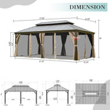 Domi Outdoor Living 12’ X 18’ Hardtop Gazebo, Outdoor Aluminum Frame Canopy with Galvanized Steel Double Roof, Outdoor Permanent Metal Pavilion with Curtains and Netting for Patio, Backyard and Lawn domi outdoor living