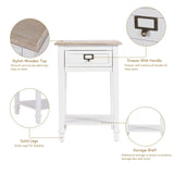 Wnutrees Rustic Farmhouse Accent End Table, Nightstand Side Tables with Drawers and Open Storage Shelf for Living Room Bedroom, Wooden Top, Handcrafted Finish, Set of 2, White Wnutrees