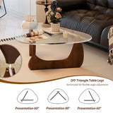 Modern Glass Coffee Table, 32.3″D×25.6″W×15.8″H-Abstract Unique Mid Century Triangle Center Table for Living Room, Minimalist Middle Tables for Home Office, Wooden Base DESYIFO