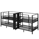 TCMILA Full Over Full Quadruple Bunk Bed for 4 Boys, Girls, Adults, Heavy-Duty Metal Bed Frame with Storage Shelves and Wardrobe, Space Saving, No Box Spring Needed, Black TCMILA