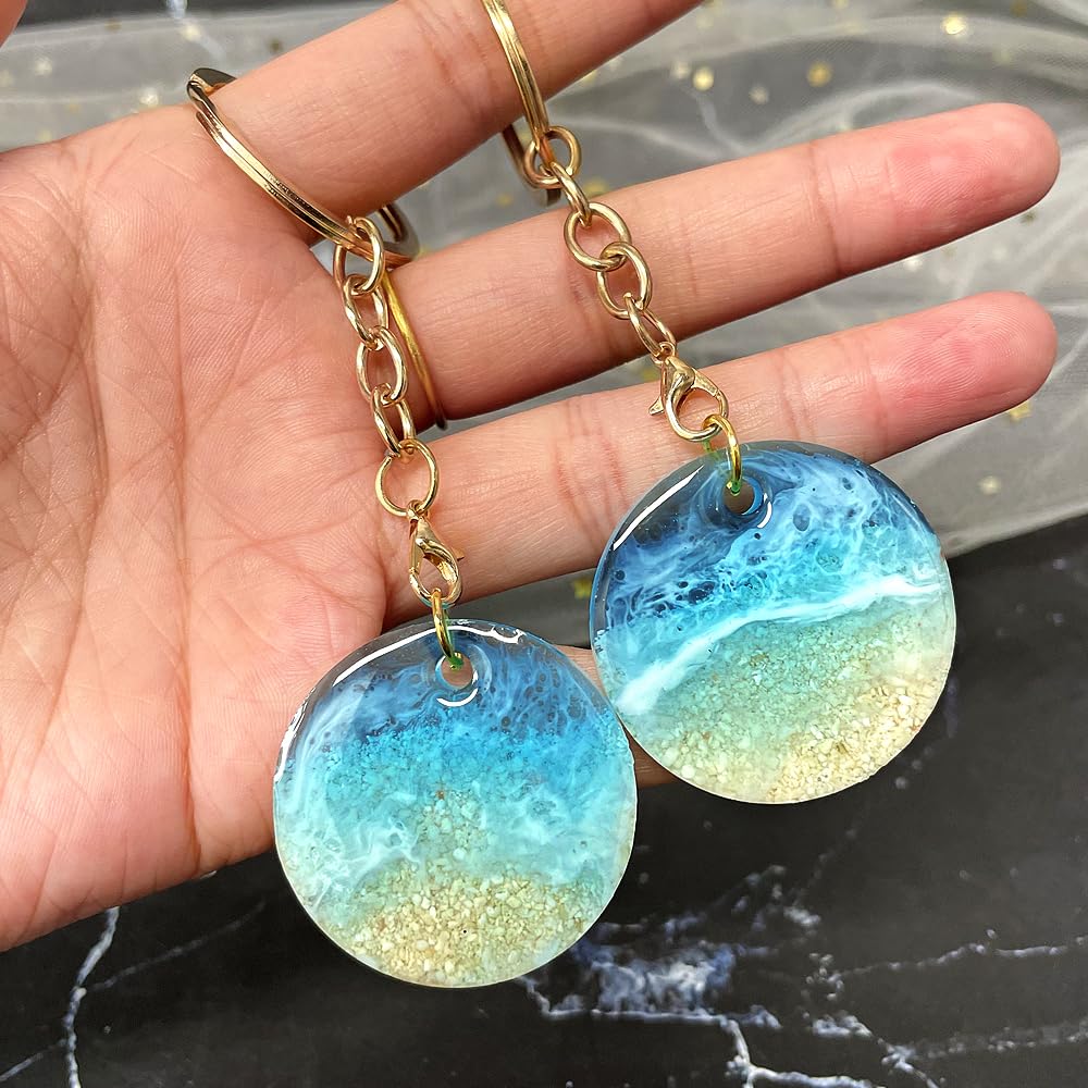 RESINWORLD 12-Cavity 1.37'' Shiny Flat Circle Silicone Mold with Hole, Round Keychain Mold, Pendant/Earrings Mold, Pet Tag Resin Casting Mold ResinWorld