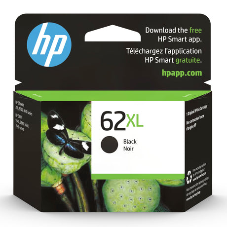 HP 62XL Black High-yield Ink cartridge | Works with HP ENVY 5540, 5640, 5660, 7640 Series, HP OfficeJet 5740, 8040 Series, HP OfficeJet Mobile 200, 250 Series | Eligible for Instant Ink | C2P05AN HP