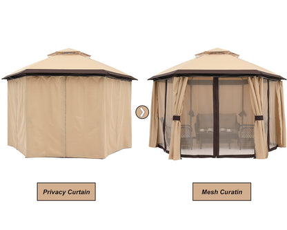 10'x10' Gazebos for Patios Outdoor Hexagonal Gazebo with Netting and Privacy Curtains by ABCCANOPY Beige