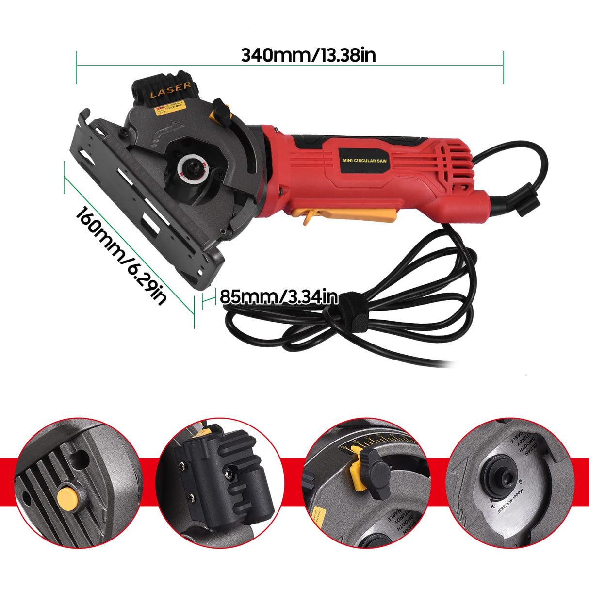 Mini Circular Saw, Weytoll 4.8Amp Compact Circular Saw, 3700RPM with Lasing Guide Scale Ruler Vacuity Port 3 sawblades for Cutting Woods Tile and Weytoll