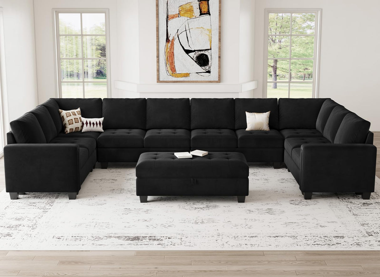 Belffin Oversized Modular Sectional Sofa U Shaped Sofa with Storage Ottoman Convertible 10-Seater Velvet Sectional Sofa with Chaises Black Belffin