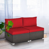COSTWAY 2PCS Patio Rattan Armless Sofa Sectional Conversation Furniture Set W/Cushion COSTWAY