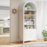GOODONE 71" Tall Arched Bookcase - Arched Bookshelf with 2 Drawers & Adjustable Shelves, Tall Arched Storage Cabinet for Living Room, Kitchen，Home Office（White） GOODONE