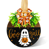 Halloween Wooden Welcome Sign for Front Door Hanging Spooky Ghost Boo Yall Sign with Bow Halloween Wooden Door Hangers Wreath for Farmhouse Home Window Outdoor Wall Party Decoration Supplies Denylo pro